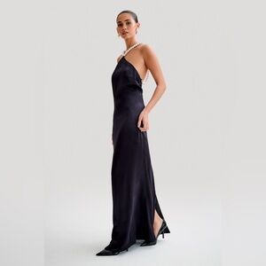 Meshki | Dresses | Meshki Blanchesatin Pearl Halter Maxi Dress Black Us Large | Poshmark Meshki | Dresses | Meshki Blanchesatin Pearl Halter Maxi Dress Black Us Large | Poshmark